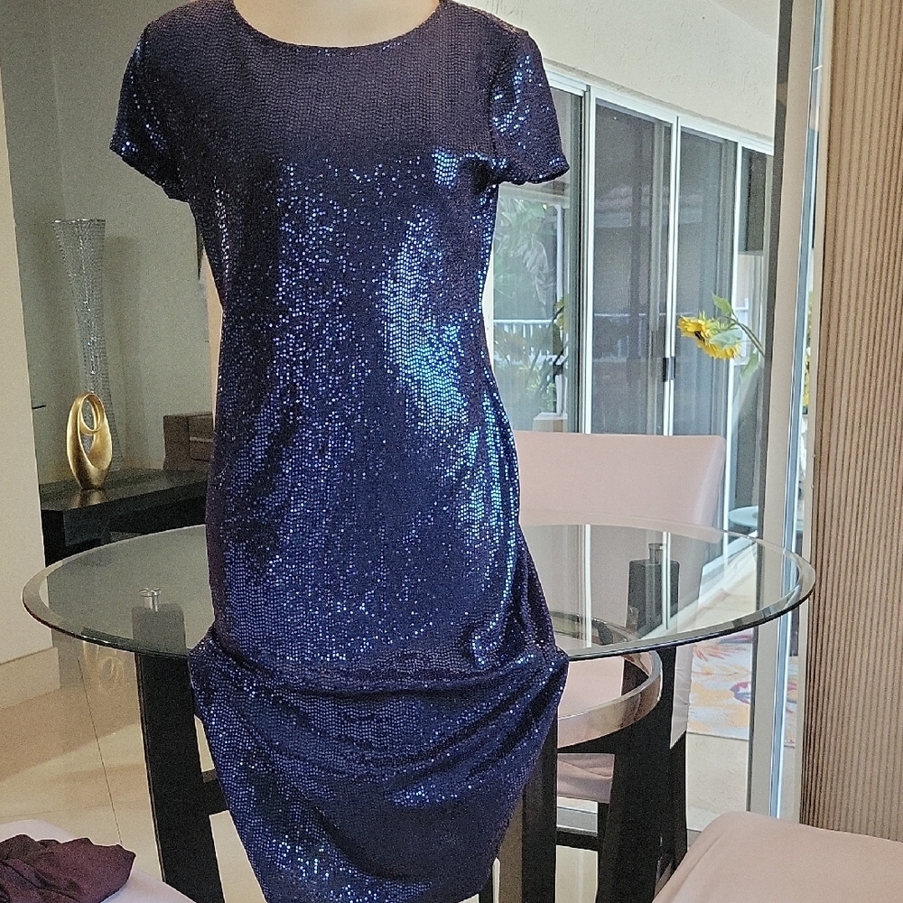 bebe Shimmering Navy Sequin Mini Dress